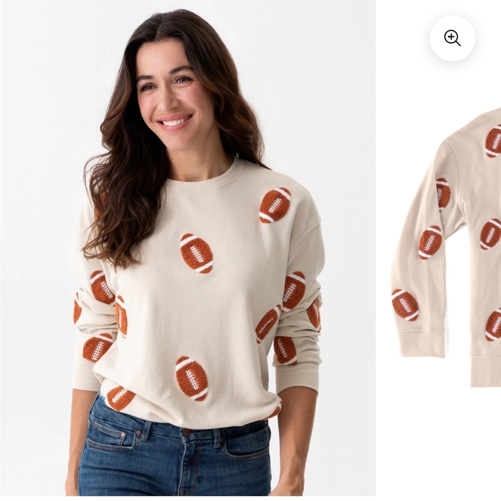 NWOT! Cream Sweatshirt with Football Pattern - Picture 3 of 4